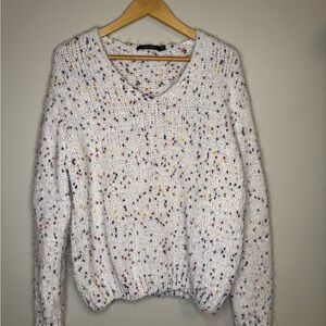 Doe & Rae Confetti Speckled Knit Sweater White Multicolor Size M